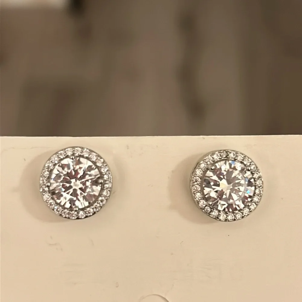 Elegant Cubic Zirconia Crystal Silver Stud Earrings